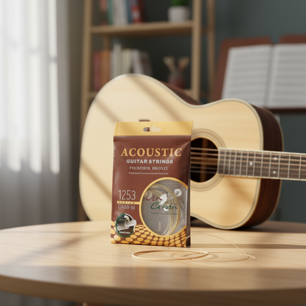  Kit de Violão Acústico 6 Cordas, Dois Tipos de Cordas Folk, Bronze Fosforoso, Ideal para Iniciantes e Intermediários