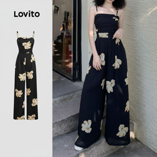 Lovito Macacão Feminino Casual Estampado Floral com Babados e Laço L132ED1033 em Oferta na Shopee