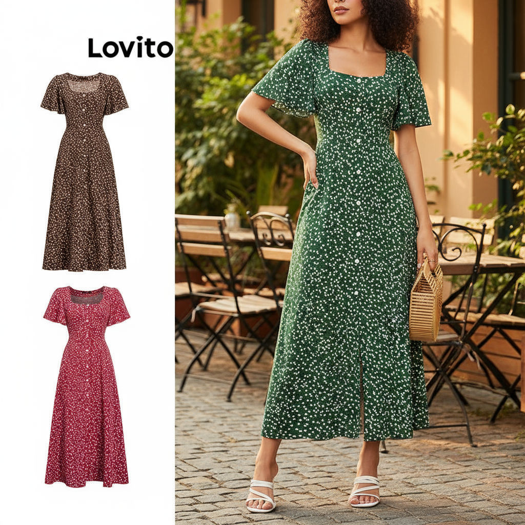 Lovito Vestido Casual Feminino com Estampa Floral e Zíper LBA05180 (Multicolor) em Oferta na Shopee
