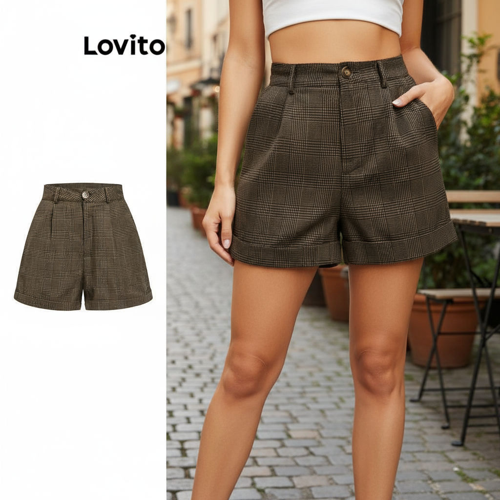Lovito Shorts Femininos Curtos Xadrez Com Bolso L108ED670\5 em Oferta na Shopee