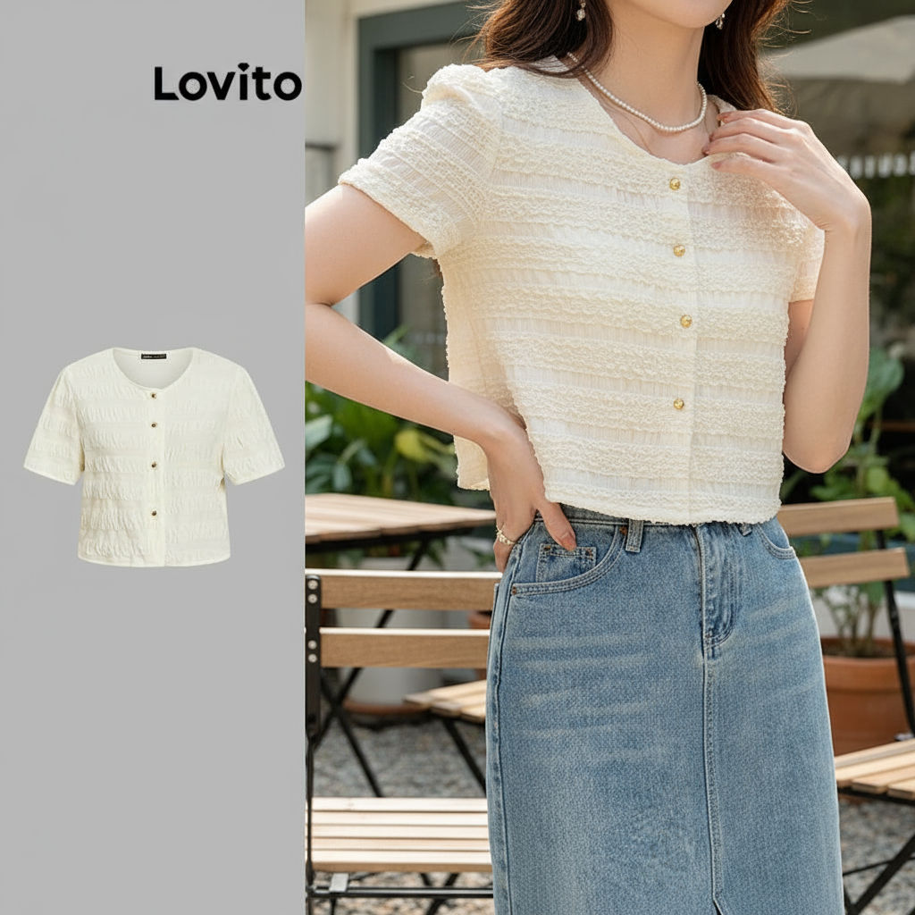 Casaco Feminino Casual Lovito Frente Lisa com Botões - Multicolorido (LNE11087)