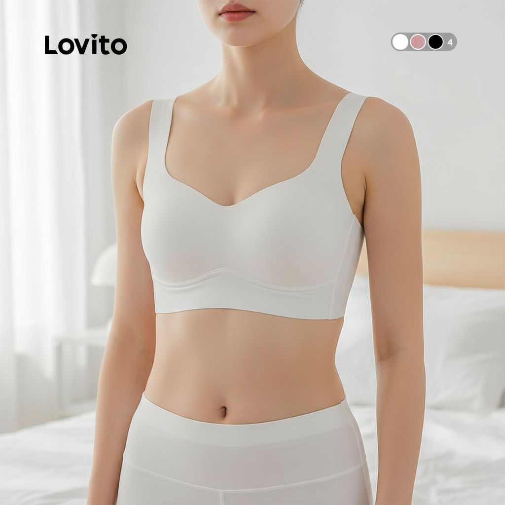 Lovito Bralette Sem Costura com Fivela, Sexy e Respirável para Mulheres LNL43215 em Oferta na Shopee
