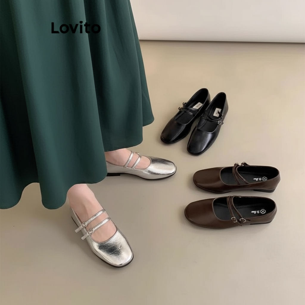Lovito Mary Jane casual feminina de sola plana LFA43660 em Oferta na Shopee