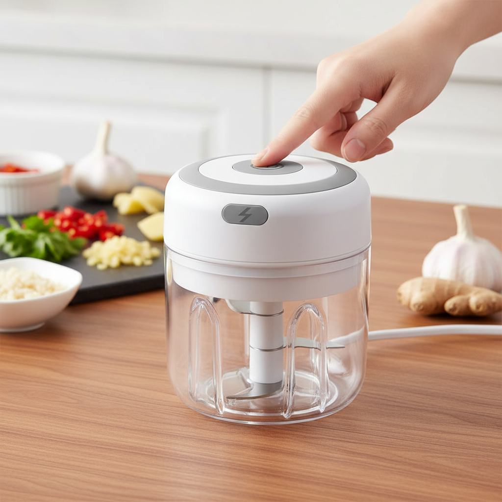 Mini Picador Elétrico USB 250ML Processador Portátil de Alimentos para Cebola, Alho, Gengibre