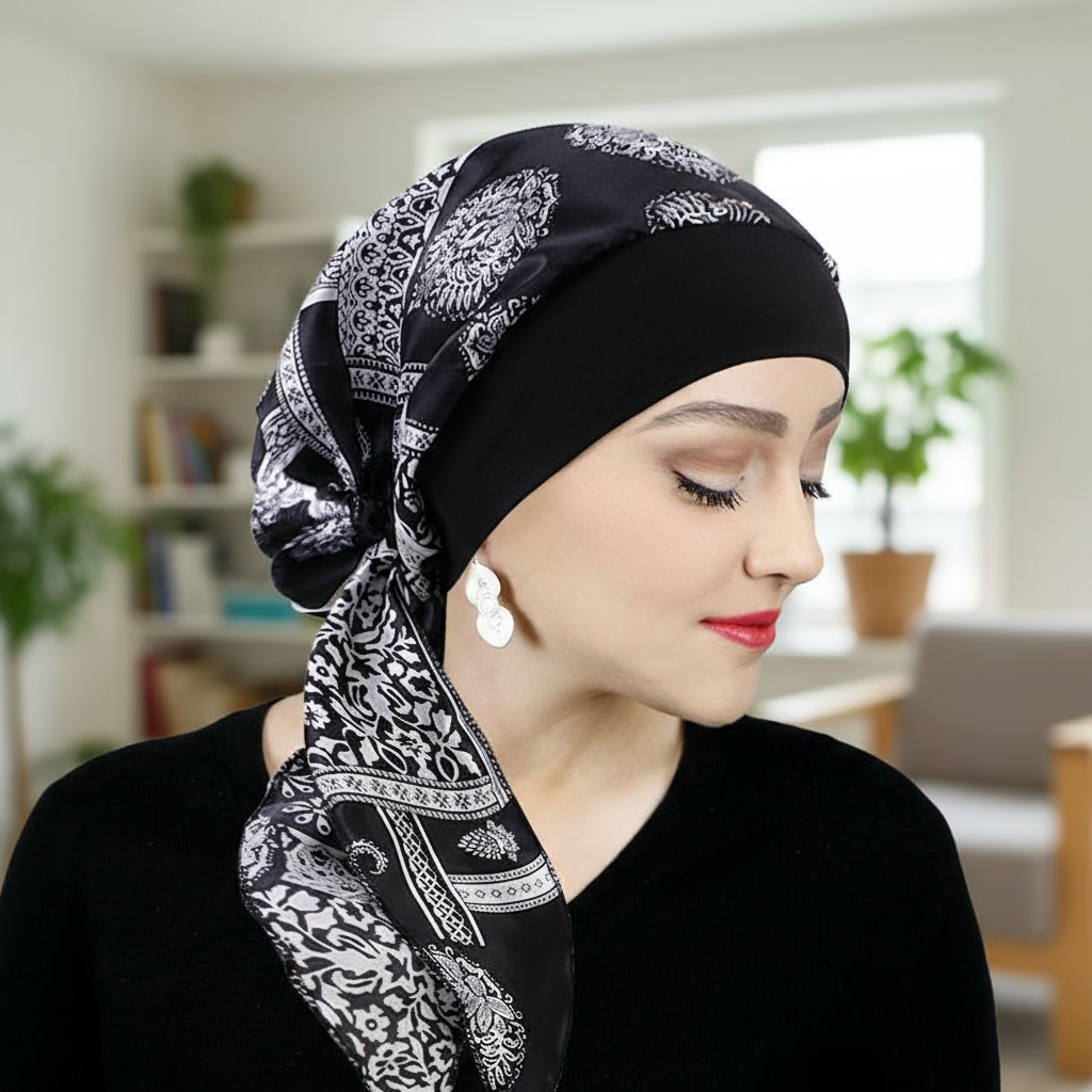 Turbante Sedoso Vintage - Touca Feminina Elástica Multifuncional para Quimioterapia e Queda de Cabelo