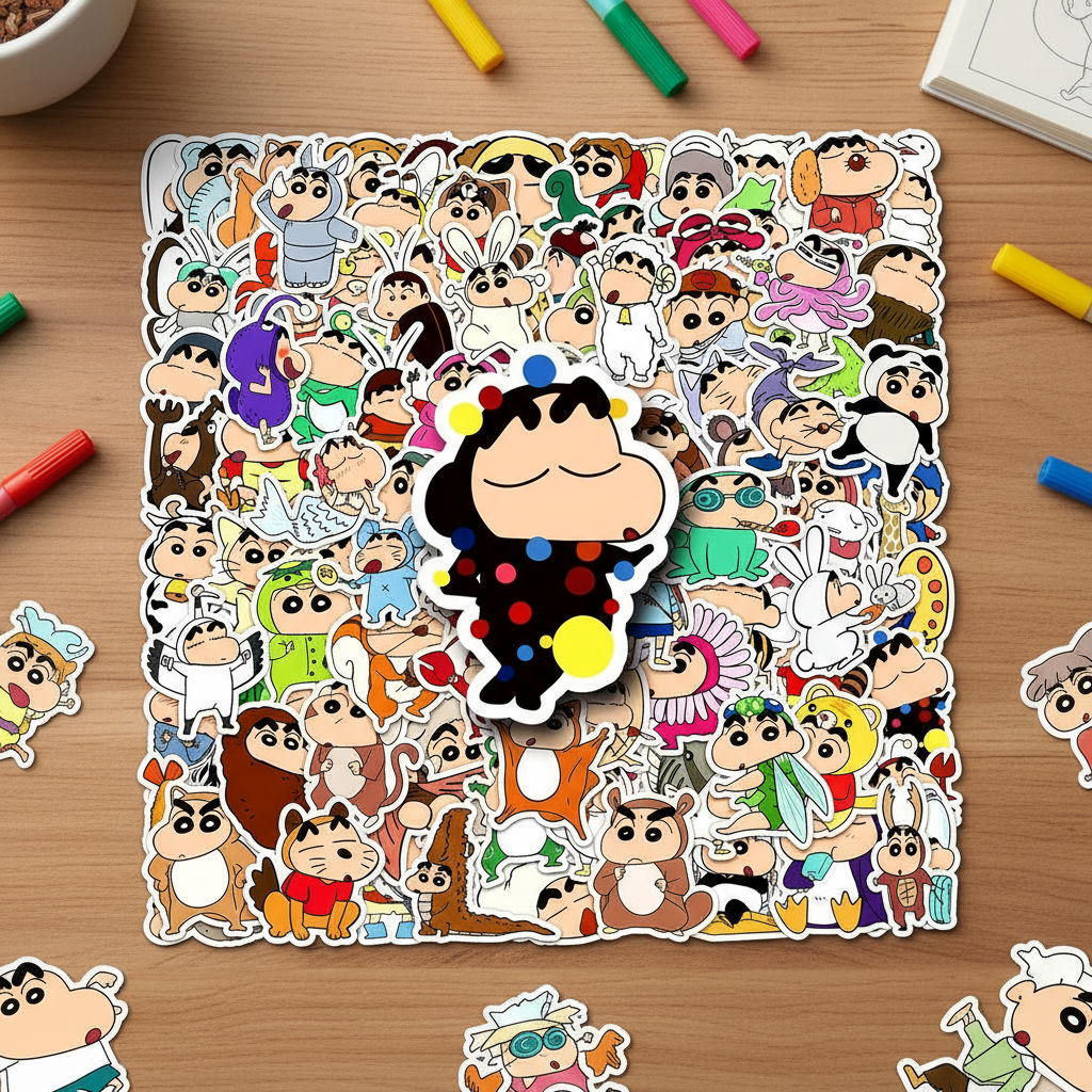  100PCS Adesivos de Vinil à prova d'água de Anime Crayon Shin-chan para Laptop, Telefone e Skate (Design Engraçado)