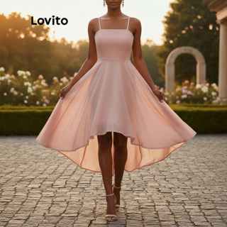 Lovito Vestido Feminino Elegante de Zíper Alto-Baixo Liso Multifuncional L41ED017 Rosa em Oferta na Shopee
