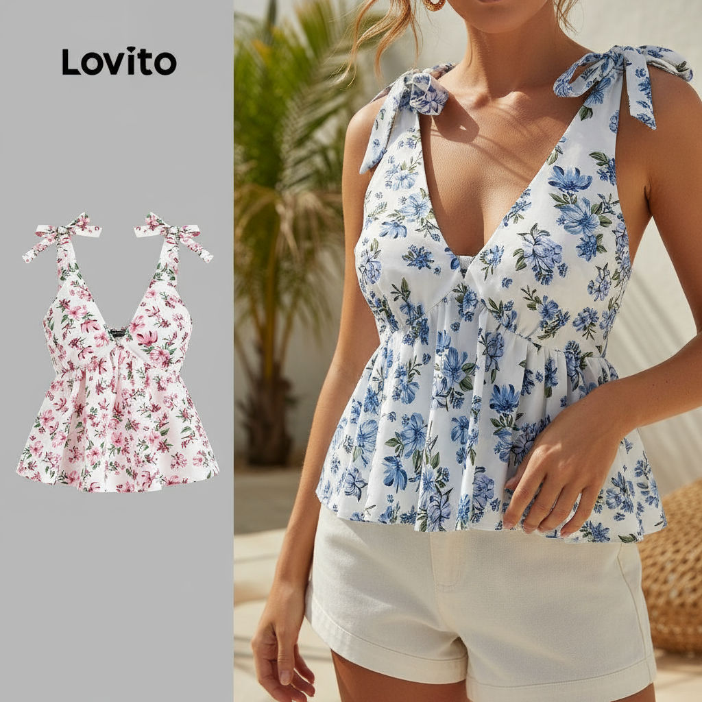 Lovito Top Boho Feminino Regata Floral Amarração Ditsy Verão L99ED686
