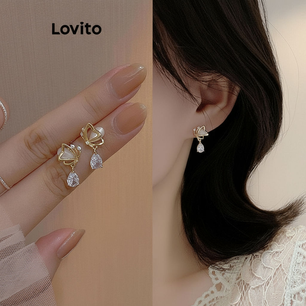 Lovito Brincos casuais de strass borboleta para mulheres LFA23330\5 em Oferta na Shopee