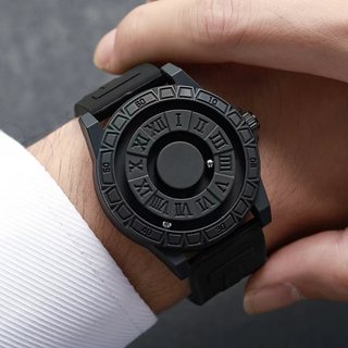 Relógio de Pulso Masculino com Pulseira de Silicone, Bola Magnética Giratória, Estilo Rom…