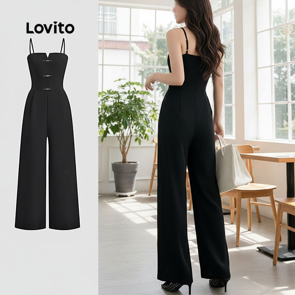 Lovito Macacão feminino casual com zíper simples L132ED318 em Oferta na Shopee