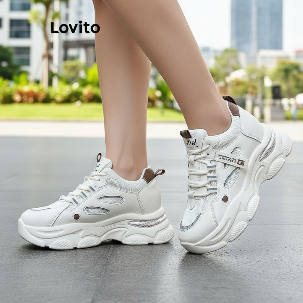 Lovito Tênis Feminino Casual Liso Respirável para Uso Diário LFA67248 em Oferta na Shopee