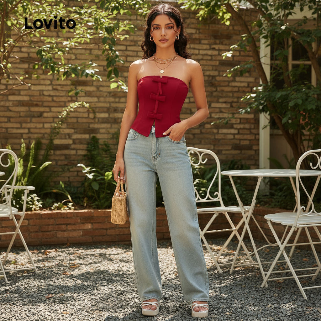 Lovito Regata Feminina De Verão/Primavera Com Laço Fofo L104ED993\2