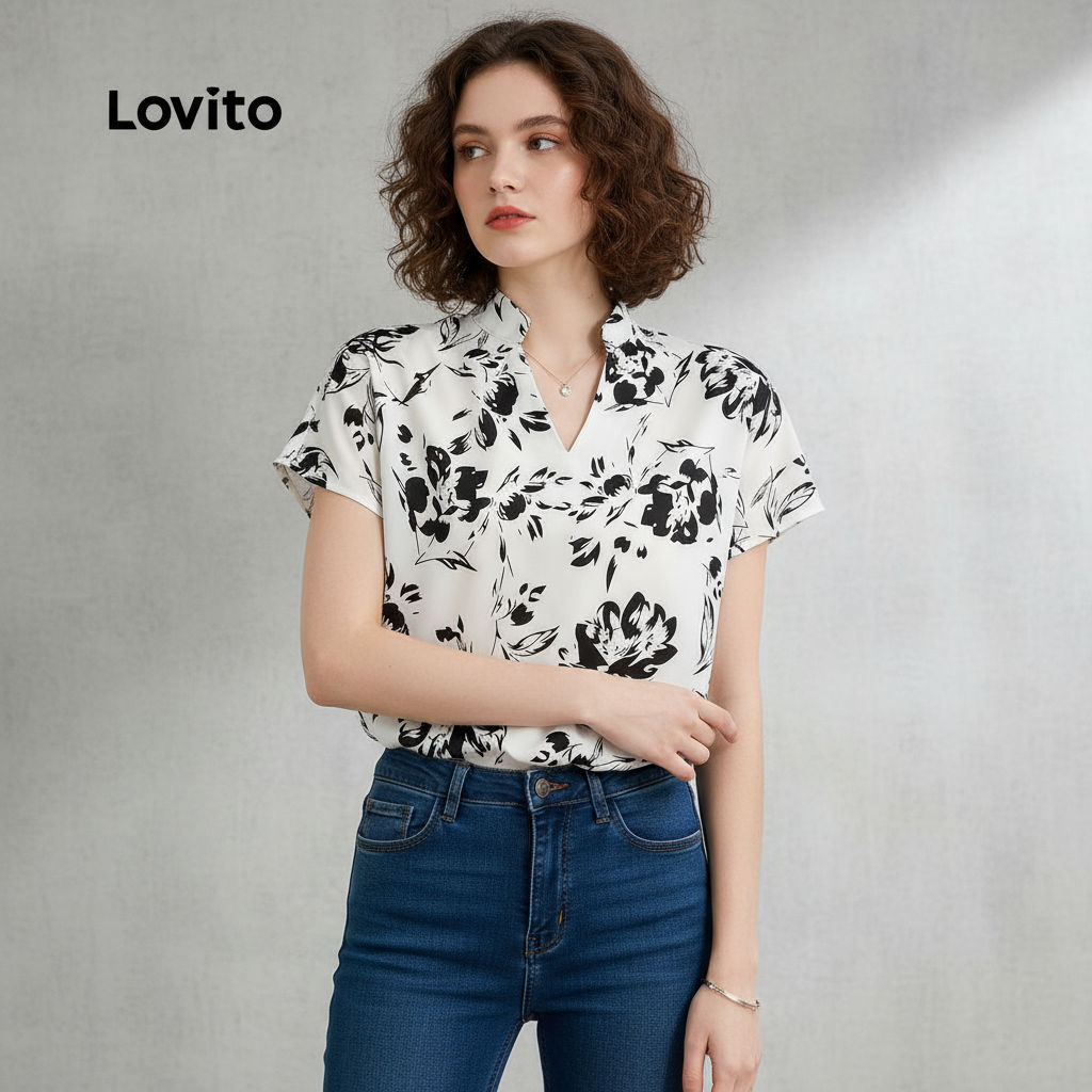 Lovito Blusa Feminina Boho Floral Plissada L131ED520 em Oferta na Shopee
