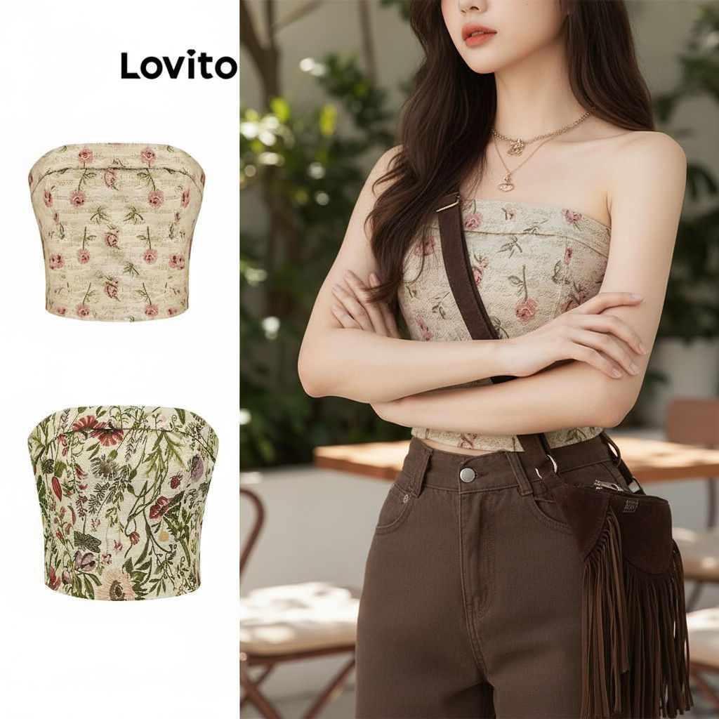 (Trendy2) Lovito Blusa Vintage Com Zíper Floral E Regata Feminina L45ad031 (multicolorida) em Oferta na Shopee