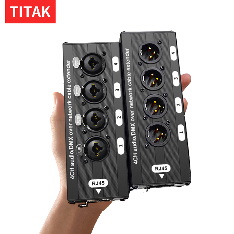 RJ45 CAT5 para 4 canais Extensor de Sinal 3 Pinos XLR/DMX Áudio DMX512 Rede para