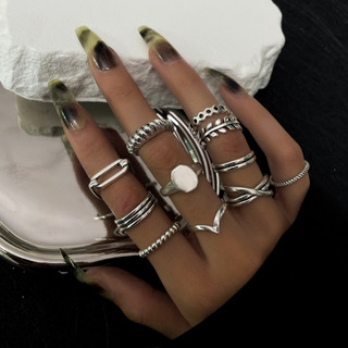 Conjunto de 11 Anéis Retrô de Folhas e Torcidos, Anel de Dedo Índice, Anéis de Dedos, Conjunto de Anéis de Estilo