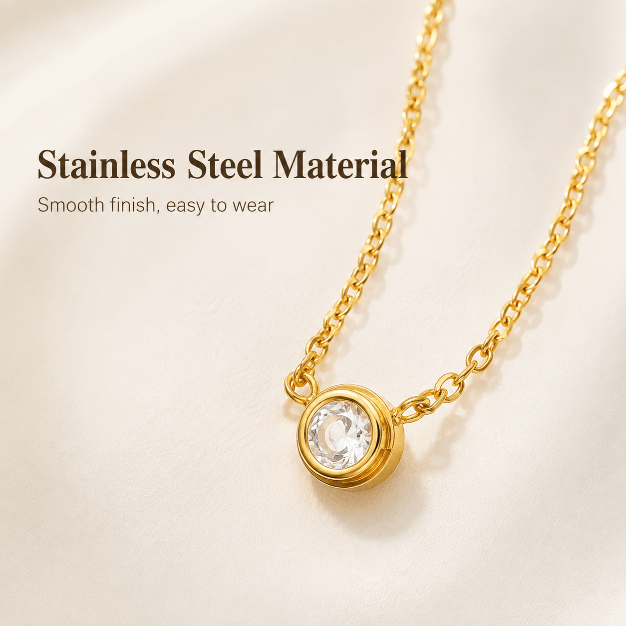 Colar feminino de aço inoxidável dourado com zircônia cúbica solitária, colar minimalista com pingente em aro, corrente