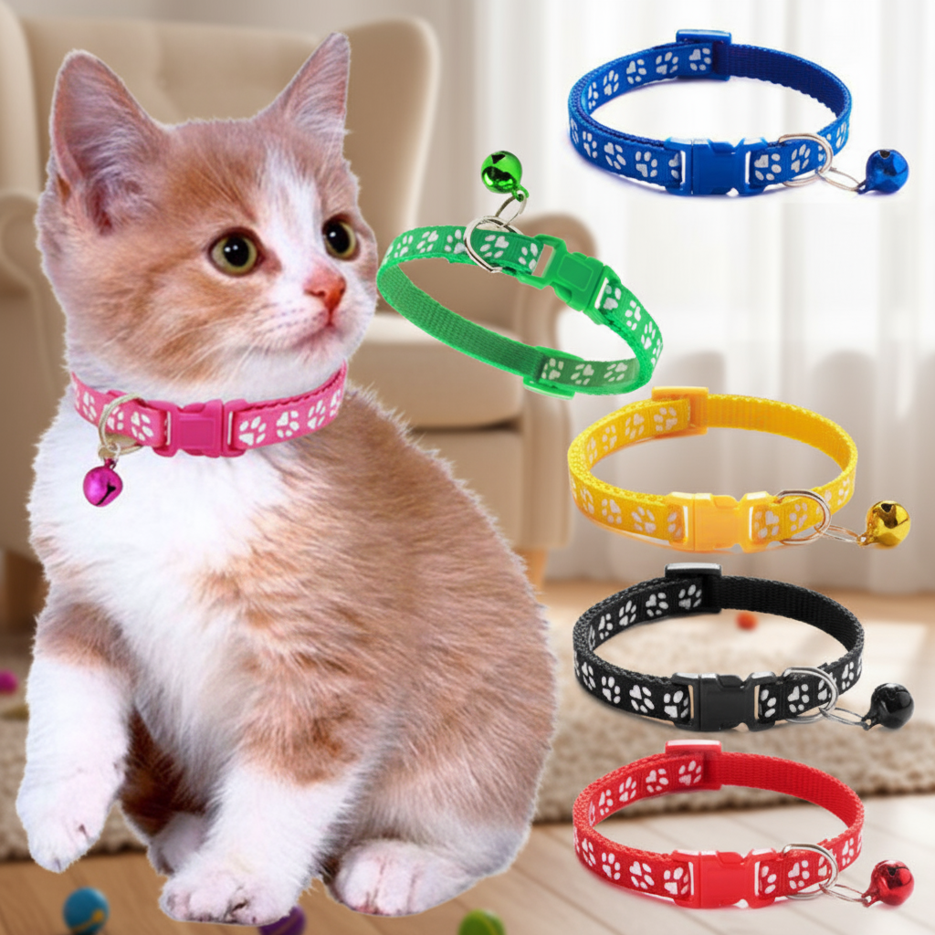PawBliss Coleira Ajustável para Animais de Estimação com Guizo, Colar de Nylon para Raças Pequenas, Cachorro Gato