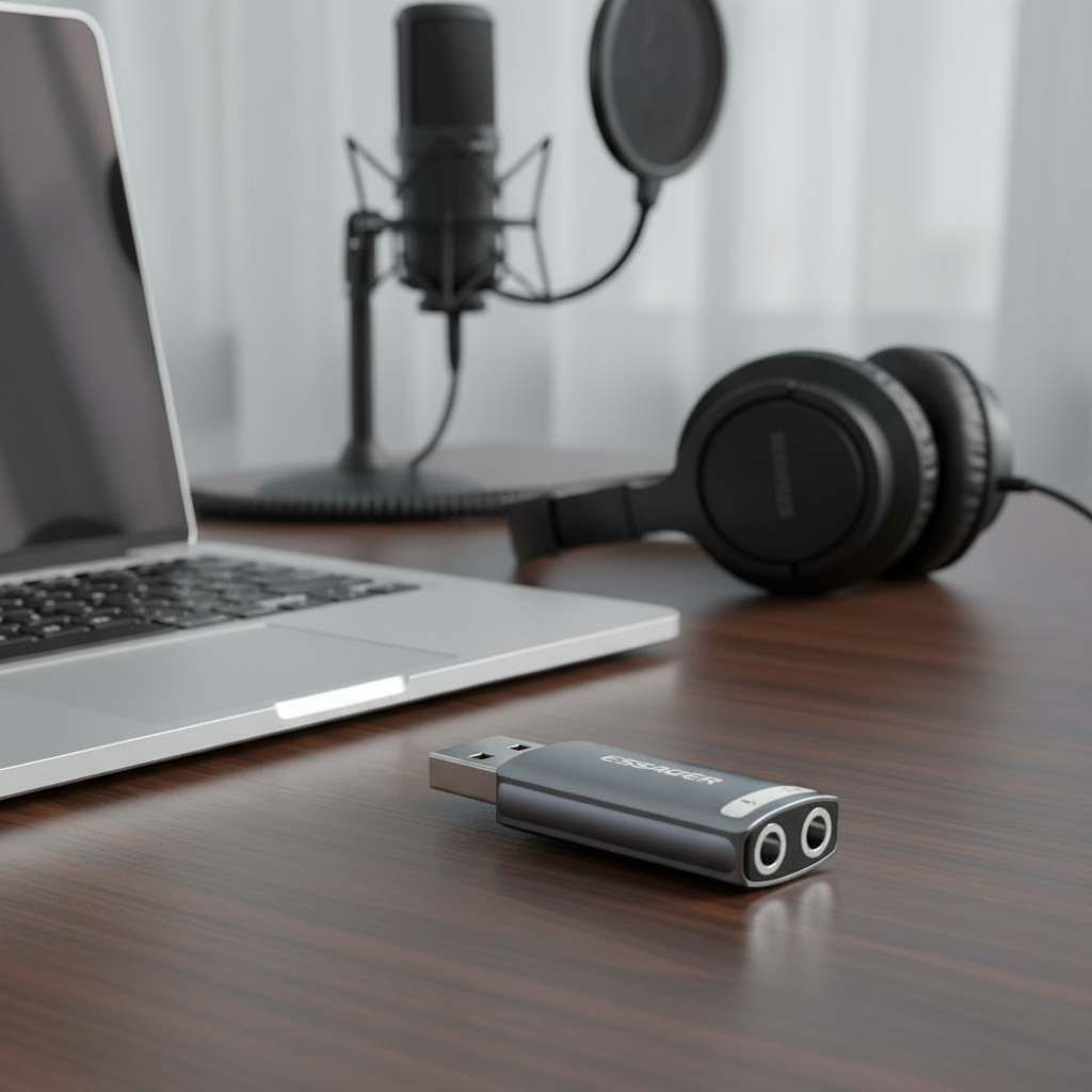 Adaptador de áudio USB para 3,5mm Essager, placa de som externa sem driver para fones de ouvido e microfone.