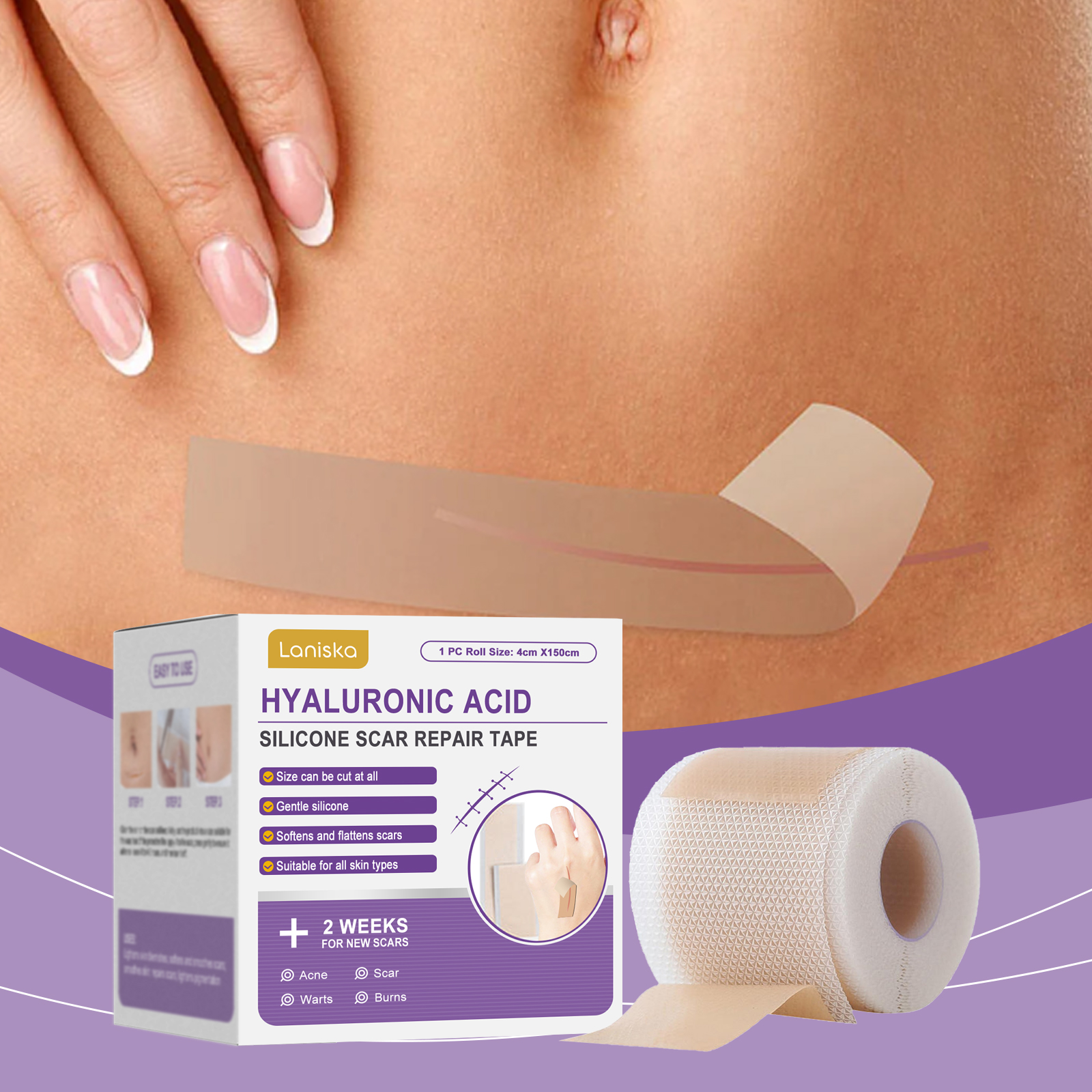  Fita de Reparo de Microagulhas de Ácido Hialurônico Nano, Fita de Silicone para Cicatrizes, Fita de Silicone