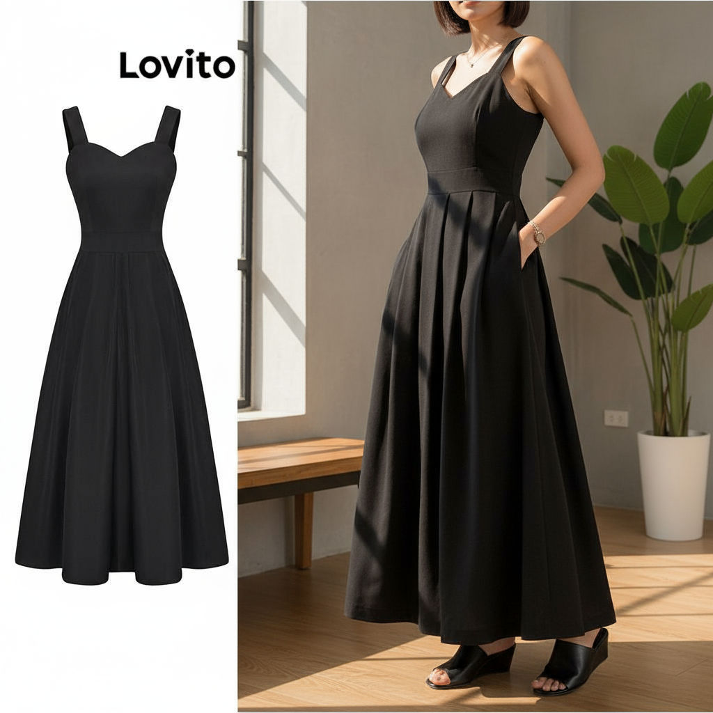 Lovito Vestido Casual com Bolsos para Mulheres L74ED305 em Oferta na Shopee