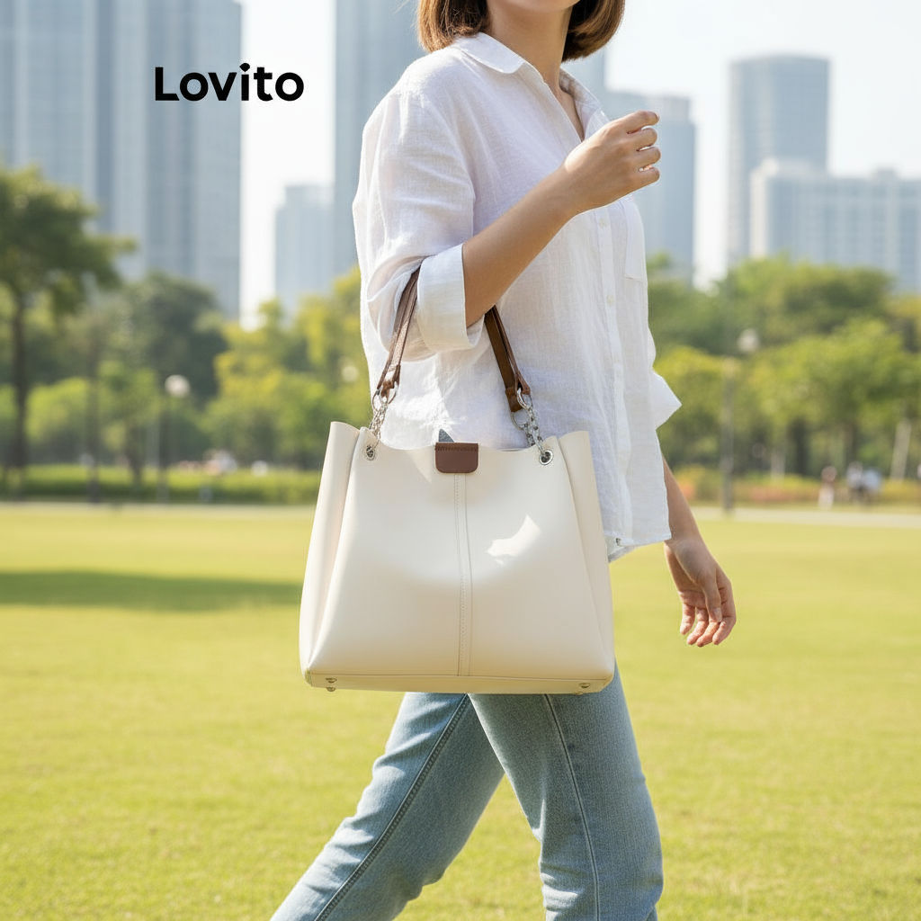 Lovito Sacola Texturizada de Ombro Casual Feminina, Alta Capacidade para Uso Diário LFA04285 em Oferta na Shopee