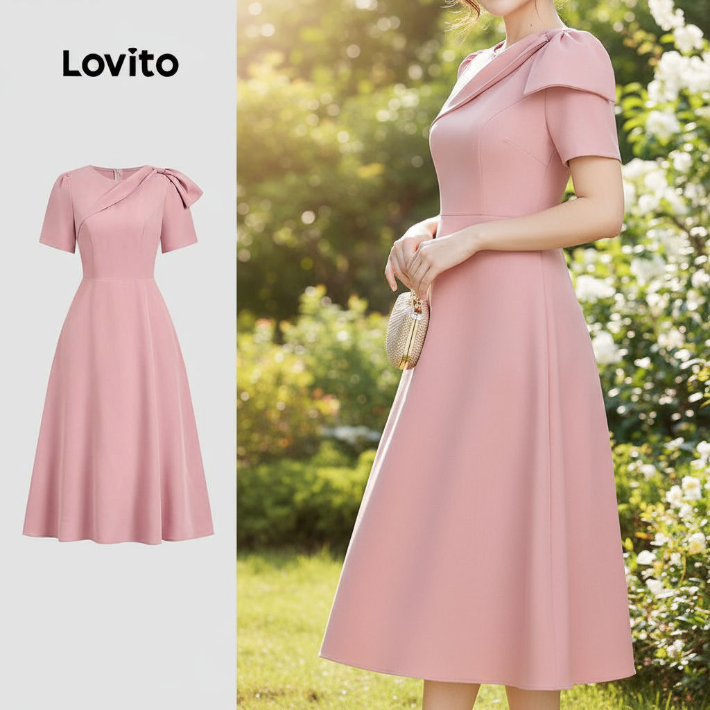 Lovito Vestido Feminino Rosa Com Nó Liso Para Primavera Verão, Estilo Elegante L134LD123 em Oferta na Shopee