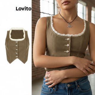 Lovito Blusa Casual de Renda Feminina para Verão e Primavera LNA81203 em Oferta na Shopee