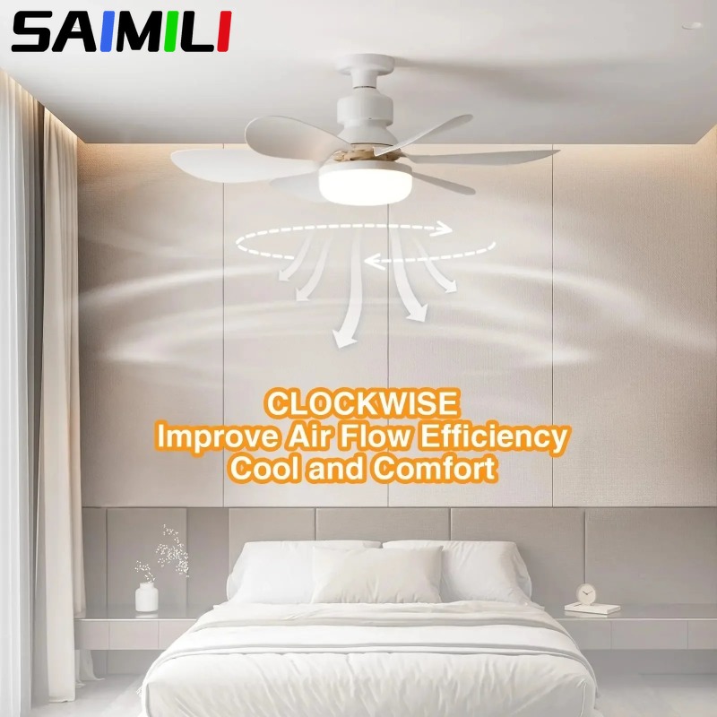 Ventilador de teto SAIMILI 30W com luz E27, com controle remoto e função de escurecimento LED, adequado para sala de