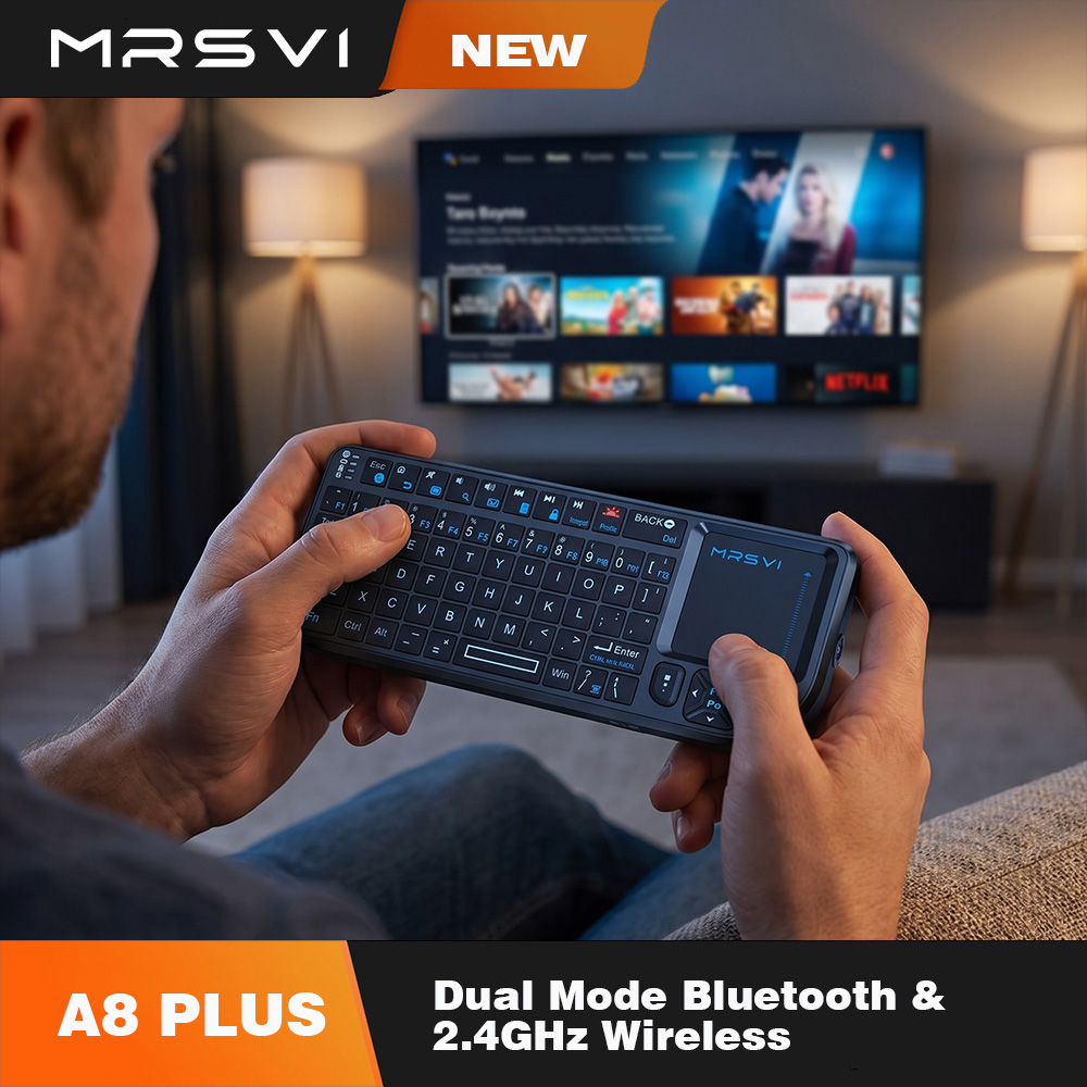 Teclado Sem Fio 2.4 GHz + Bluetooth com Touchpad – MRSVI A8 PLUS Teclado Mini co
