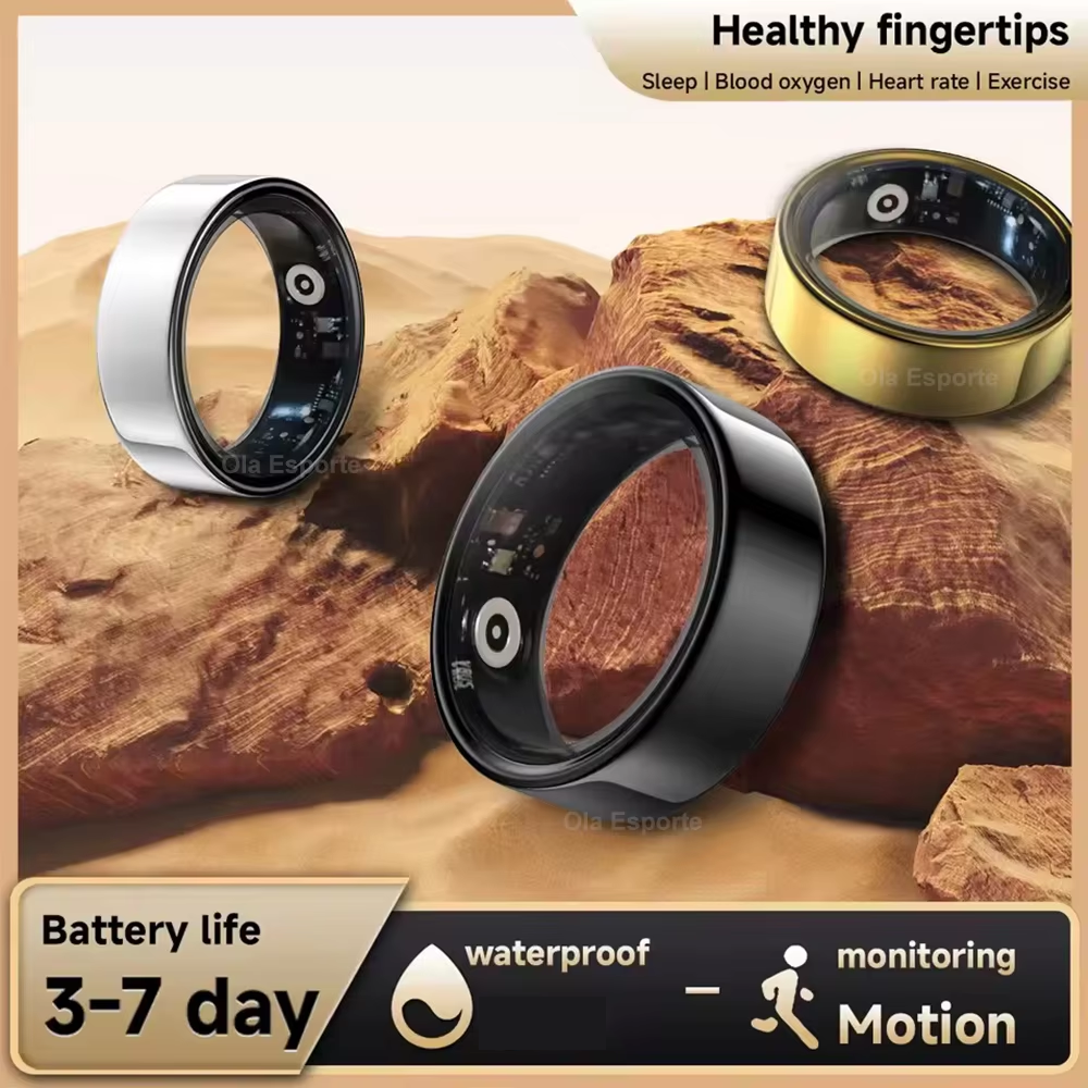 Anel Inteligente: Monitor de Sono com Oxigênio no Sangue e Pressão, Rastreador Esportivo, Assistência Remota, À Prova