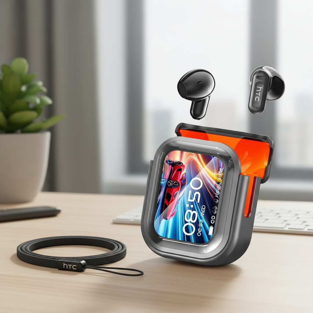 HTC NE20 Fones de Ouvido Bluetooth 6.0 com IA, Tradução em Tempo Real, Display LED Inteligente, Áudio HiFi e