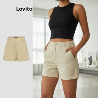 Lovito Shorts Casuais Femininos com Bolso Liso e Barra Enrolada em Multicolorido, Modelo L74ED052 em Oferta na Shopee