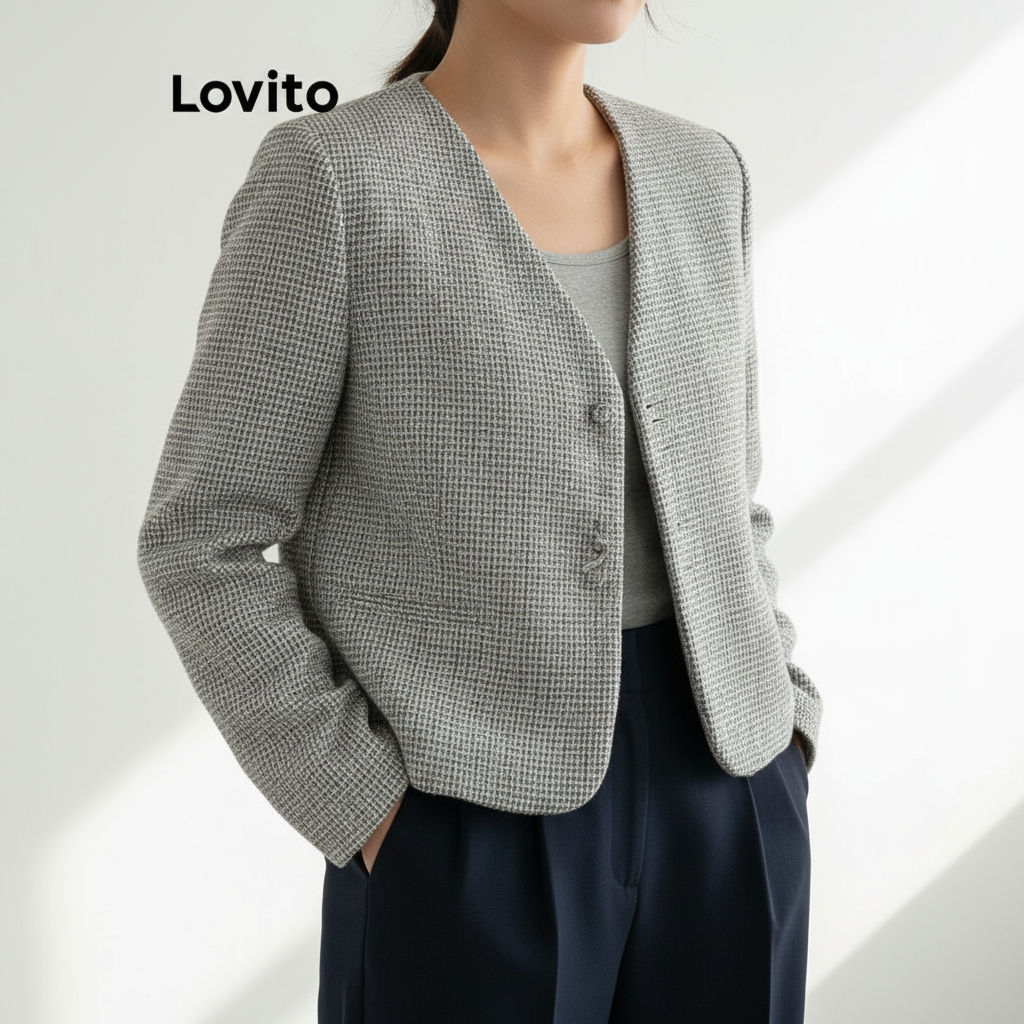 Lovito Casaco Casual Com Botão Liso Frontal Para Mulheres LNE29369\3 em Oferta na Shopee