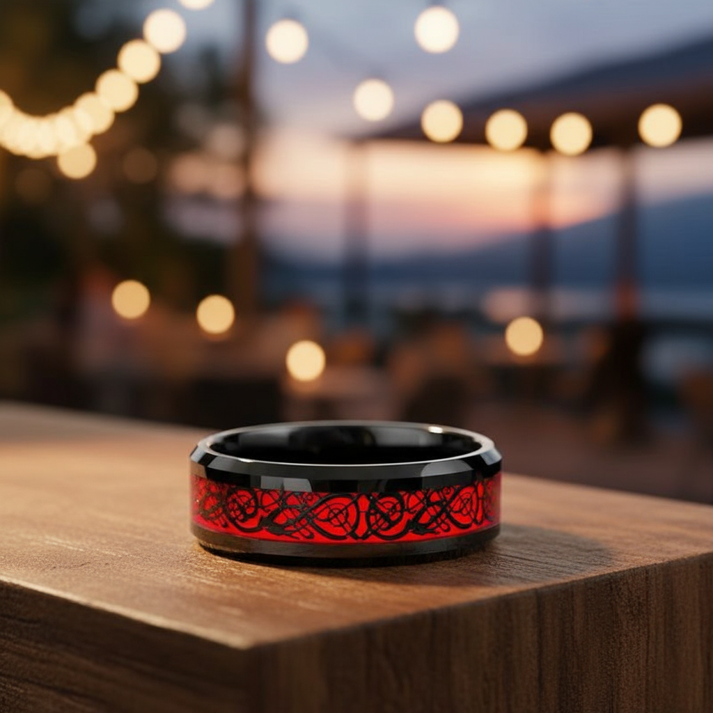  Anel de Aço Titânio Vermelho Dragão Masculino, Acessório Diário Trendy, Estilo Hip Hop, Joia de Moda 2024, Anel de Mão,