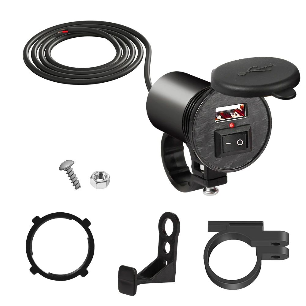  Carregador Veicular para Moto à Prova D'Água Adaptador USB 12V Porta USB para Celular Com Interruptor Acessório