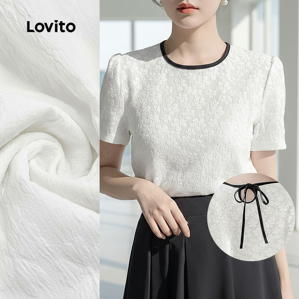 Blusa Feminina Lovito com Amarração e Textura Tecida para Verão e Primavera L129AD1038 em Oferta na Shopee