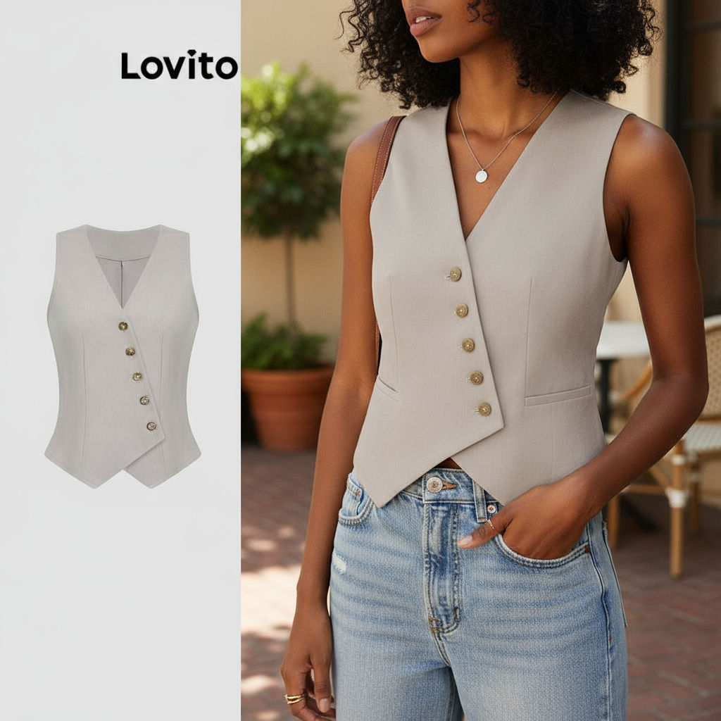 Lovito Top Casual Liso Assimétrico, Regata De Verão Para Mulheres L120ED215\5 em Oferta na Shopee