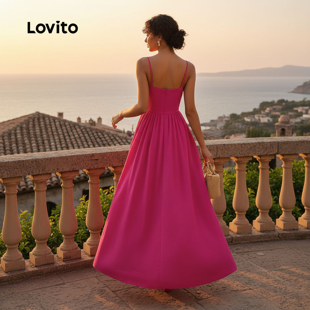 Lovito Vestido Feminino com Zíper Elegante em Rosa e Vermelho para Primavera/Verão L149LD158 em Oferta na Shopee