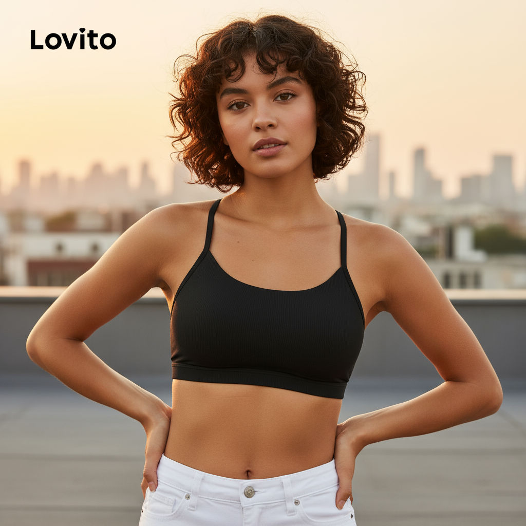 Lovito Sutiã esportivo liso sem costas esportivo para mulheres LNL91008\3 em Oferta na Shopee