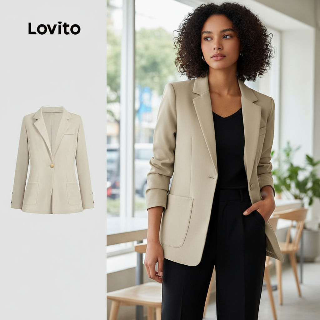 Lovito Blazer Feminino com Botão e Frente Lisa em Cores Sortidas LNE21205 em Oferta na Shopee