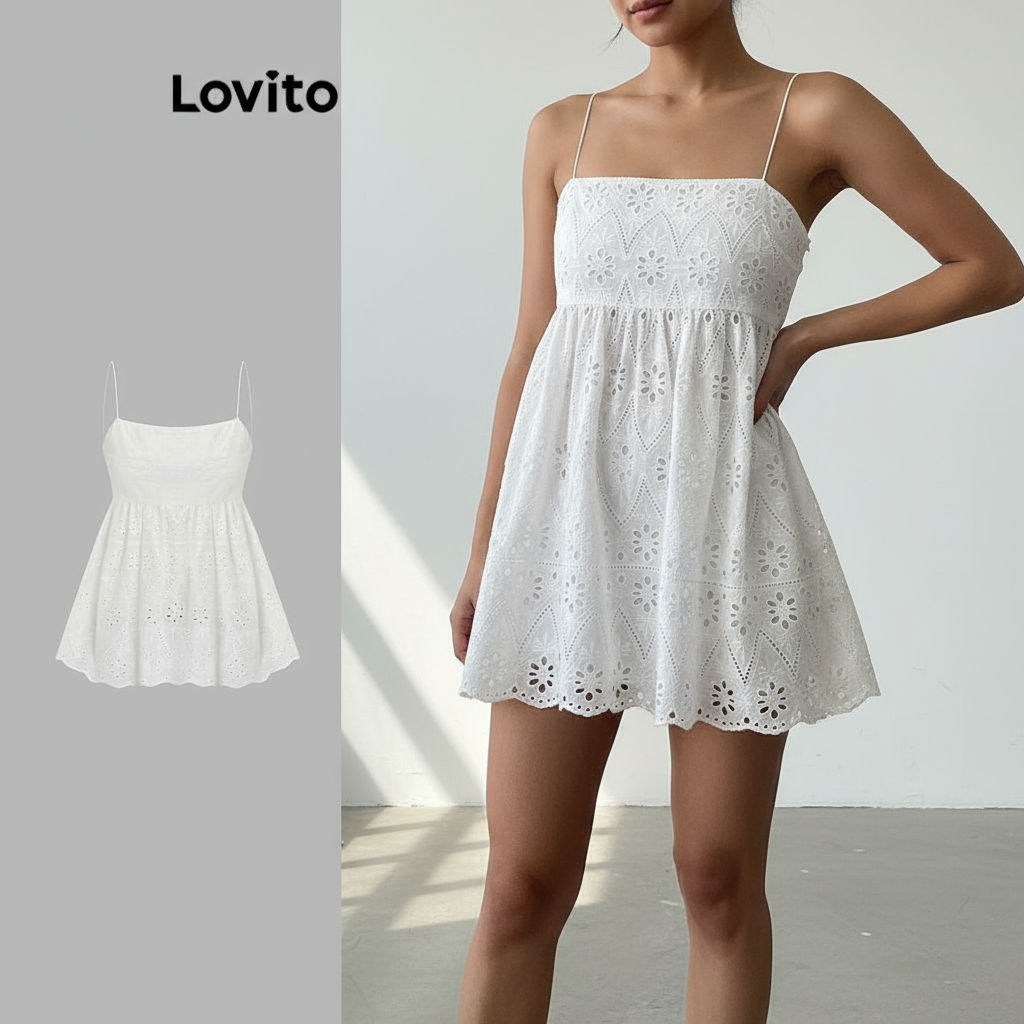 Lovito Regata Boho Bordada com Ilhós e Babado, Bainha, Top de Verão para Mulheres L74ED138 em Oferta na Shopee