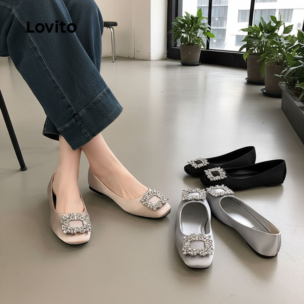 Lovito Tênis Feminino Casual com Detalhes em Strass, Clássico e Versátil para o Dia a Dia LFA82133 em Oferta na Shopee