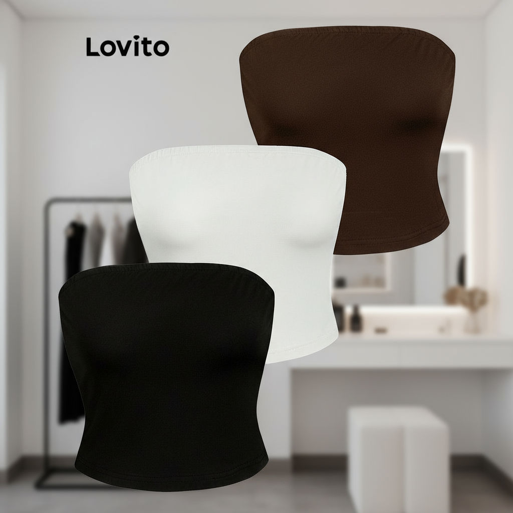 Lovito Top Cropped Regata Boho Lisa Básico para Mulheres L83ED280 em Oferta na Shopee