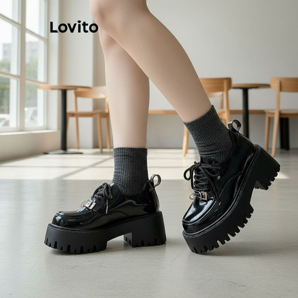 Lovito Mary Janes Casuais Femininas com Fivela de Metal Lisa LFA66235 em Oferta na Shopee