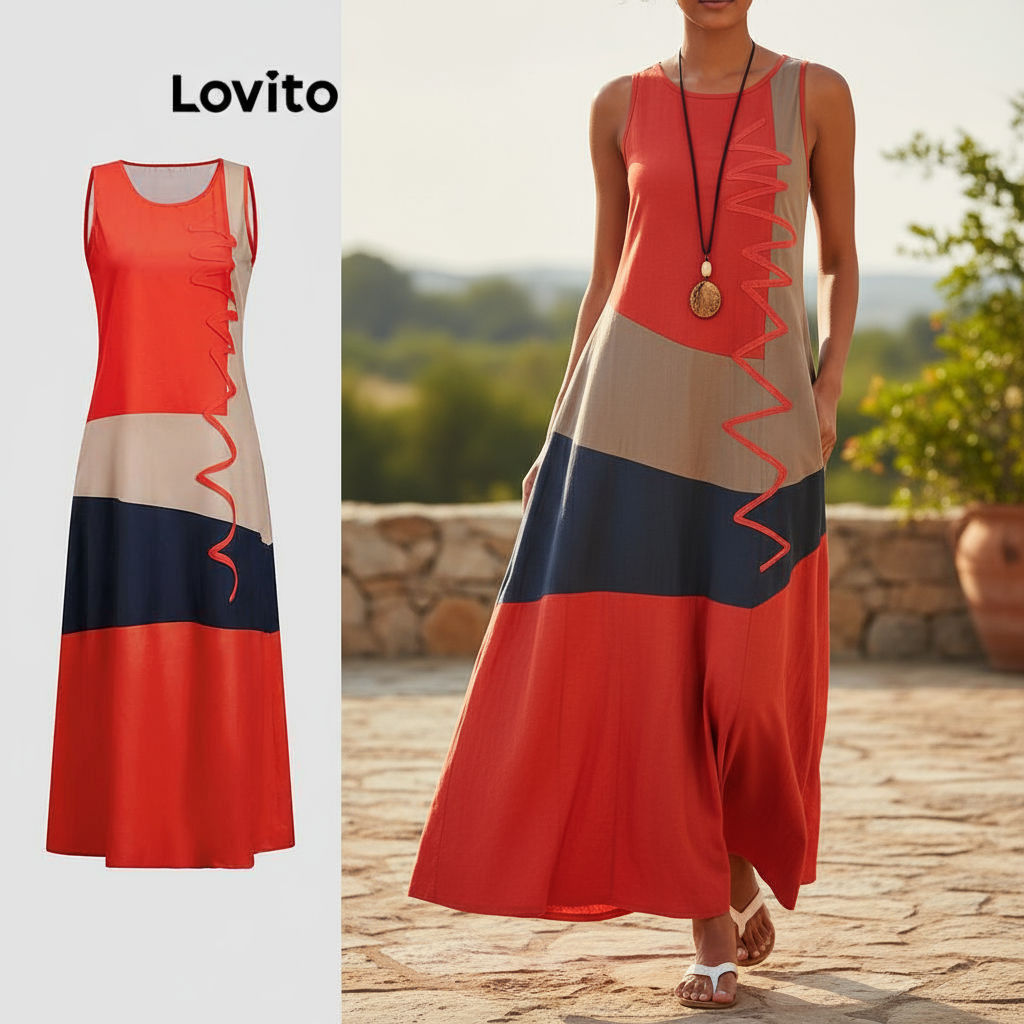 Lovito Vestido Feminino Básico com Estampa Geométrica LBL18707 em Oferta na Shopee