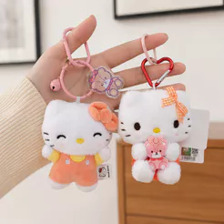 Anel de pelúcia HelloKitty Sanrio oficial, acessórios para bolsas e encantos, macio e fofo no design, com detalhes