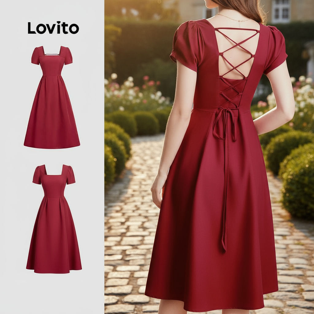 Lovito Vestido Feminino Elegante com Laço Nas Costas para Primavera/Verão na Cor Claret L155ED869 em Oferta na Shopee