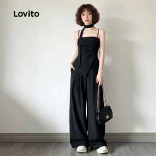 Lovito Conjuntos de Calças Elegantes com Fita Primavera/verão Calças Pretas para mulheres L142LD229\4 em Oferta na Shopee